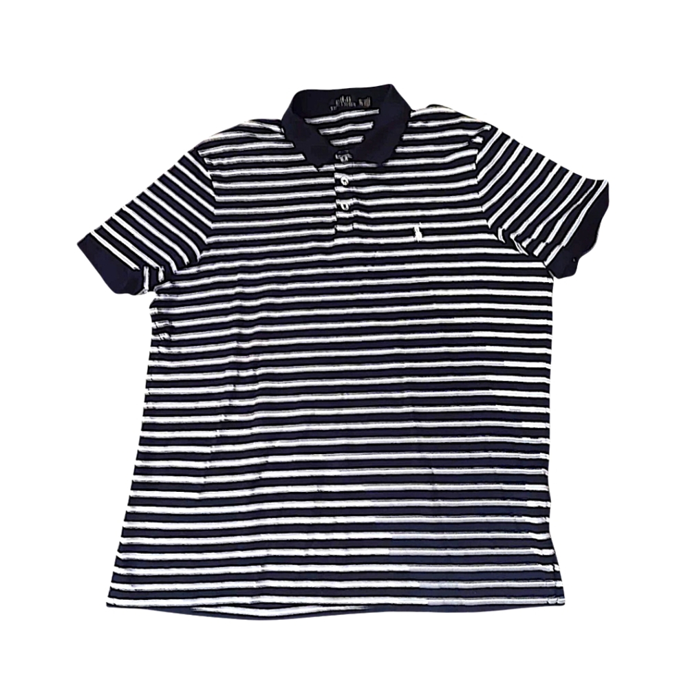 Polo Ralph Lauren Men’s XL Polo Shirt Blue White Striped Preppy Golf Resortwear
